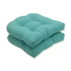 Light Teal Tufted Outdoor Chair Cushions, Set of 2