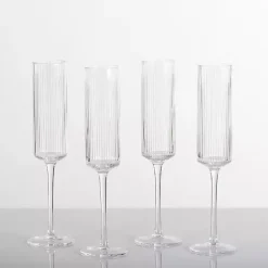Linear Ribbed Champagne Flutes, Set of 4