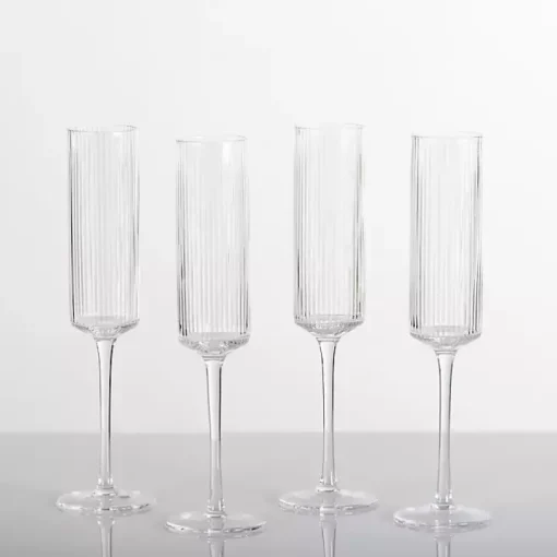Linear Ribbed Champagne Flutes, Set of 4