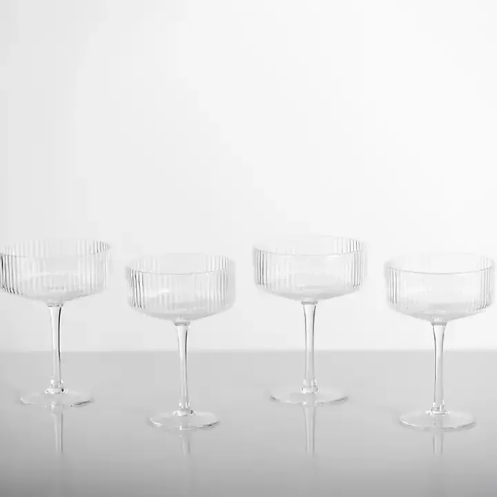 Linear Ribbed Coupe Wine Glasses, Set of 4