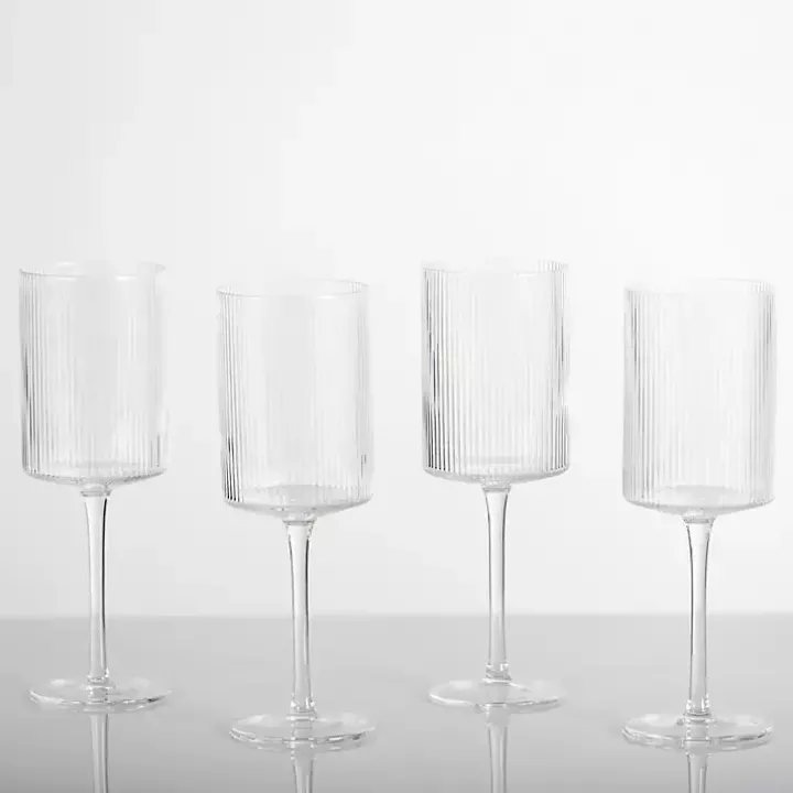 Linear Ribbed Goblet Wine Glasses, Set of 4