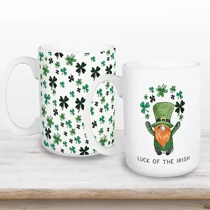 Luck of the Irish Shamrocks Mugs, Set of 2