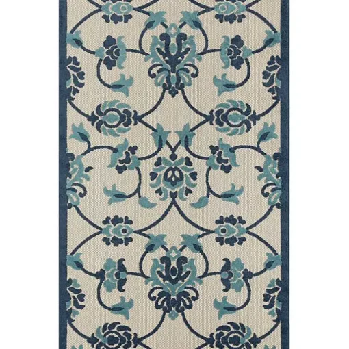 Lyla Blue Floral Damask Indoor/Outdoor Rug, 5x8