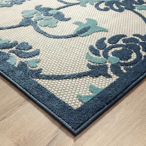 Lyla Blue Floral Damask Indoor/Outdoor Rug, 5x8