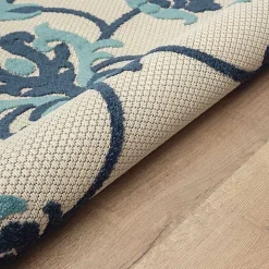 Lyla Blue Floral Damask Indoor/Outdoor Rug, 5x8