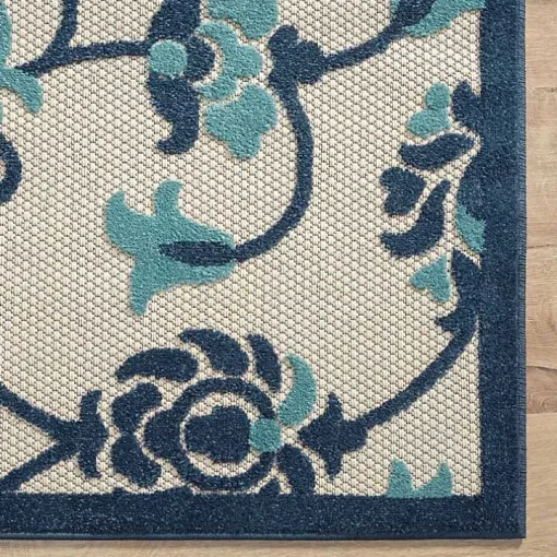 Lyla Blue Floral Damask Indoor/Outdoor Rug, 5x8