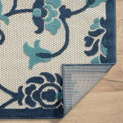 Lyla Blue Floral Damask Indoor/Outdoor Rug, 5x8