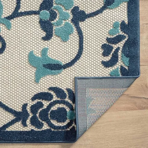 Lyla Blue Floral Damask Indoor/Outdoor Rug, 5x8