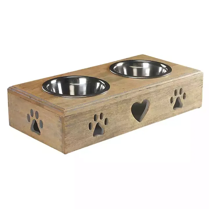 Mango Wood Heart Cutout Dog Bowl