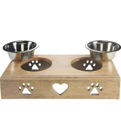 Mango Wood Heart Cutout Dog Bowl