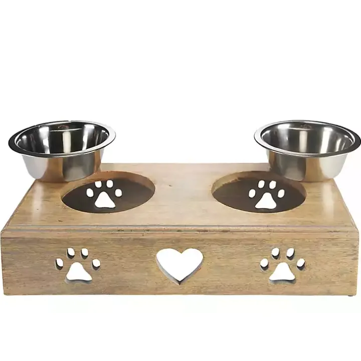 Mango Wood Heart Cutout Dog Bowl