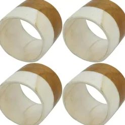 Marble and Wood Two Tone 4-pc. Napkin Ring Set