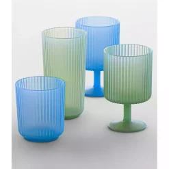 Matte Azure Ribbed Goblet Glasses, Set of 6