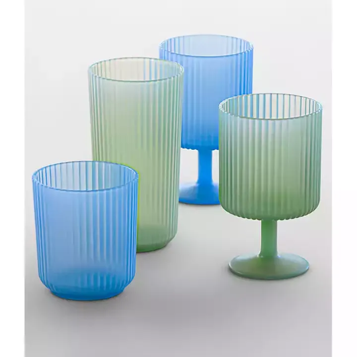 Matte Azure Ribbed Short Glasses, Set of 6