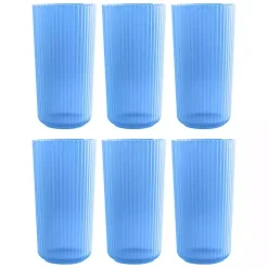 Matte Azure Ribbed Tall Glasses, Set of 6