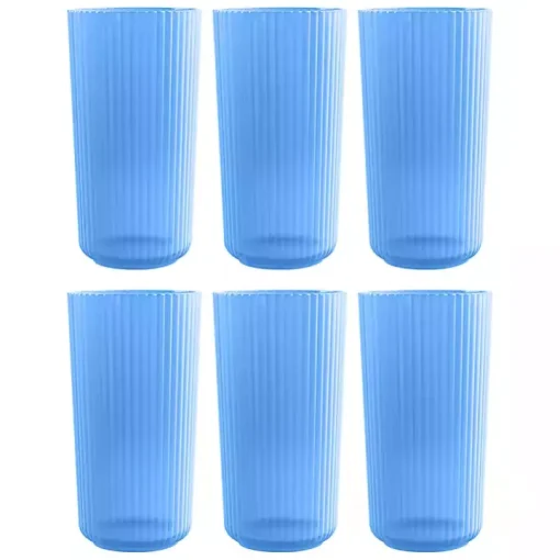 Matte Azure Ribbed Tall Glasses, Set of 6