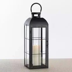 Matte Black Window Pane Lantern, 24 in.