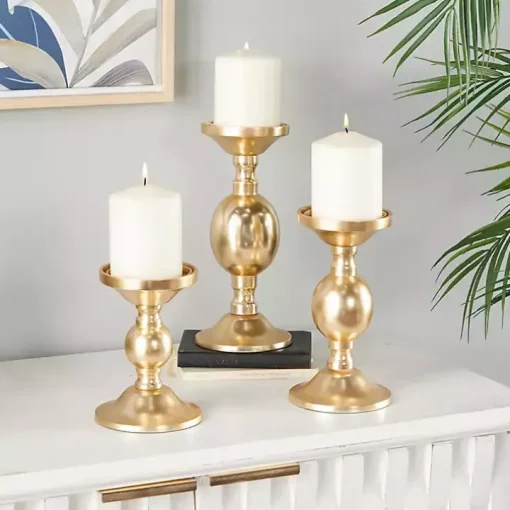 Matte Gold Metal 3-pc. Pillar Candle Holder Set
