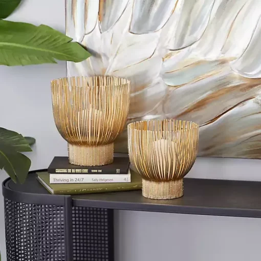 Matte Gold Straws 2-pc. Votive Candle Holder Set
