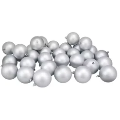 Matte Silver Shatterproof Ornaments, Set of 32