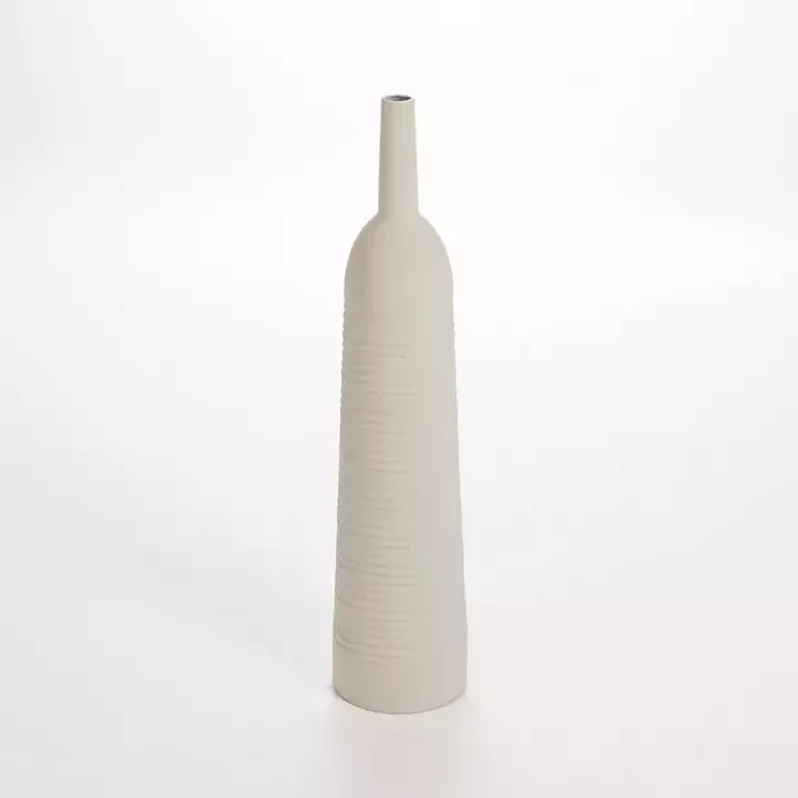 Matte White Ribbed Metal Floor Vase