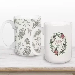 Merry & Bright Wreath Christmas Mugs, Set of 2