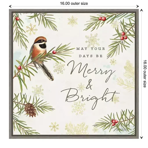 Merry and Bright Framed Canvas Wall Plaque