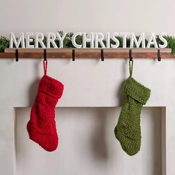 Merry Christmas Beaded Wood Stocking Holder