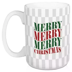 Merry Christmas Checkered Mugs, Set of 2