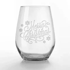 Merry Christmas Etched Wine Glasses, Set of 2