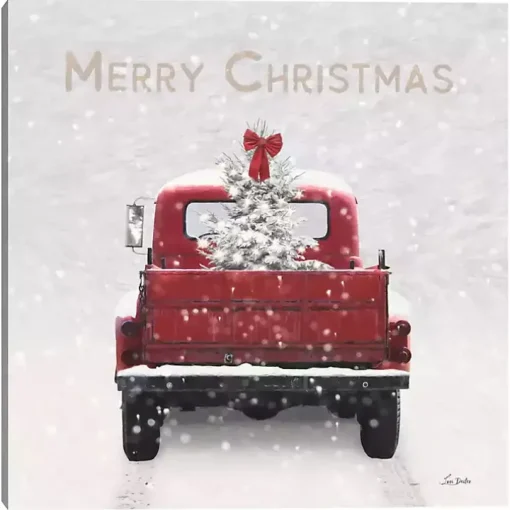 Merry Christmas Snowy Truck Canvas Art Print