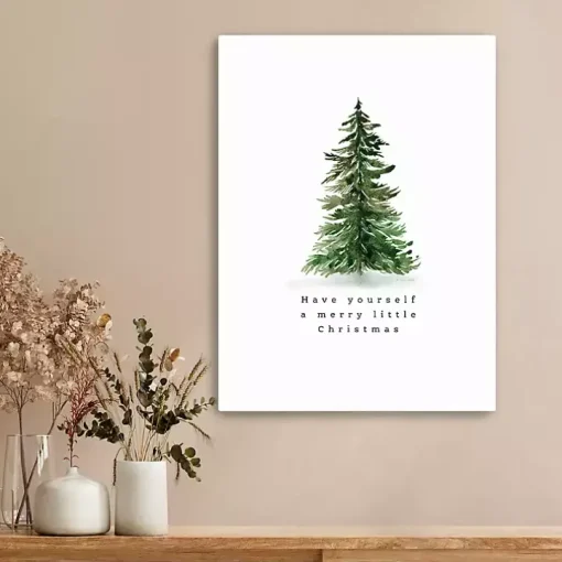 Merry Christmas Watercolor Tree Canvas Print