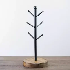Metal and Pine Wood Mug Tree