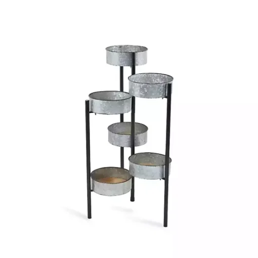 Metal and Wood 6-Pot Folding Plant Stand