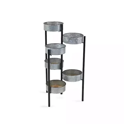 Metal and Wood 6-Pot Folding Plant Stand