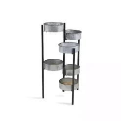 Metal and Wood 6-Pot Folding Plant Stand