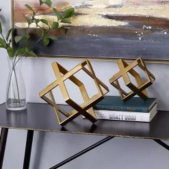 Metallic Gold Cube Sculptures, Set of 2