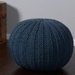 Midnight Blue Cable Knit Pouf