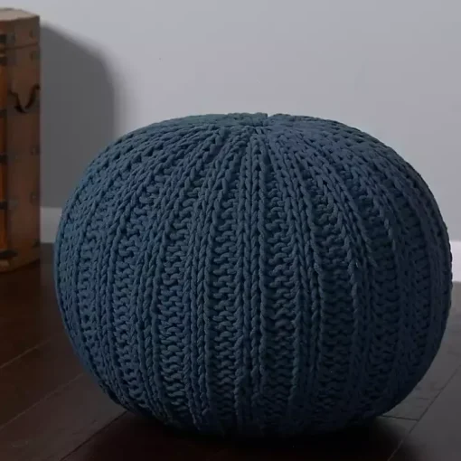 Midnight Blue Cable Knit Pouf
