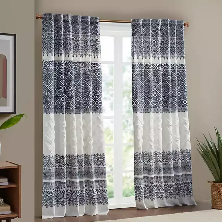 Mila Blue Horizontal Stripe Curtain Panel, 84 in.