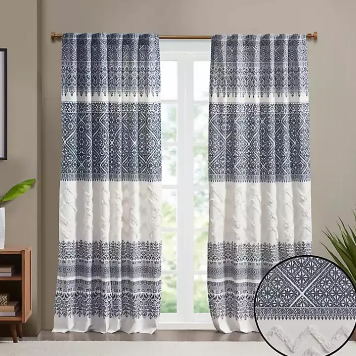 Mila Blue Horizontal Stripe Curtain Panel, 84 in.