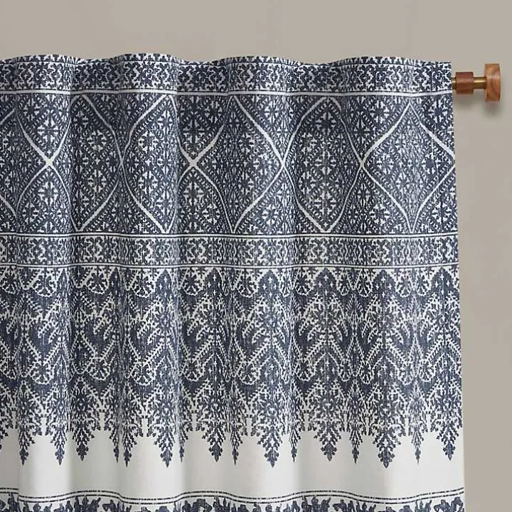 Mila Blue Horizontal Stripe Curtain Panel, 84 in.