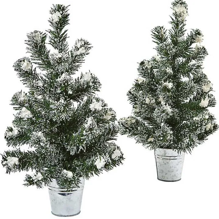 Mini Pine Trees in Tin Planters, Set of 2