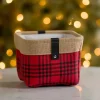 Mini Red Plaid Bin with Leather Accent