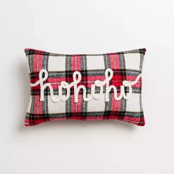 Mini Red Plaid Ho Ho Ho Christmas Pillow