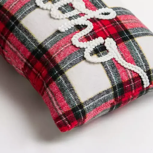Mini Red Plaid Ho Ho Ho Christmas Pillow
