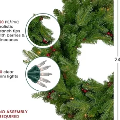 Mixed Winterberry Pinecone Pre-Lit Wreath