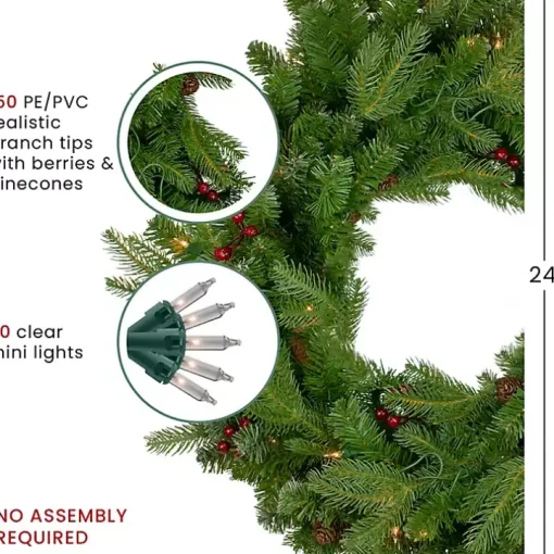 Mixed Winterberry Pinecone Pre-Lit Wreath