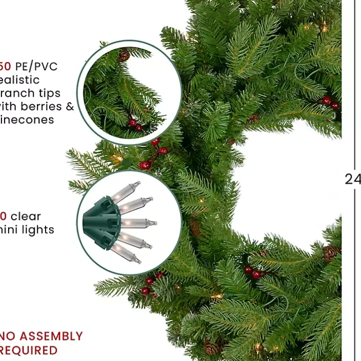 Mixed Winterberry Pinecone Pre-Lit Wreath