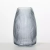 Modern Gray Ribbed Glass Vase